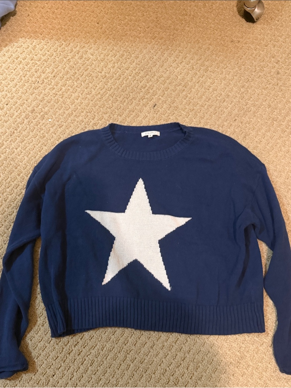 Z Supply Navy Crewneck Sweater with White Star - Picture 2 of 2